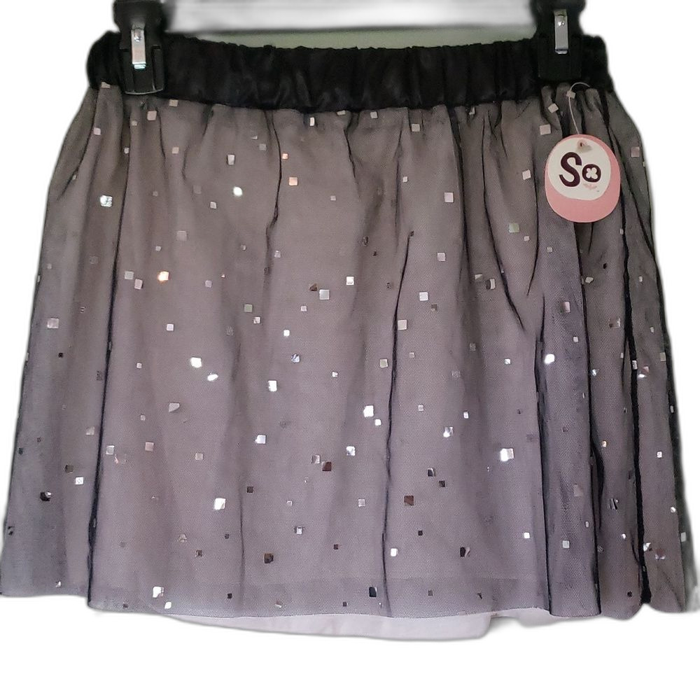 SO Girls Size‎ 10/12 Grey Shimmery Sequined Graded Tulle Party Skirt NWT Sparkle